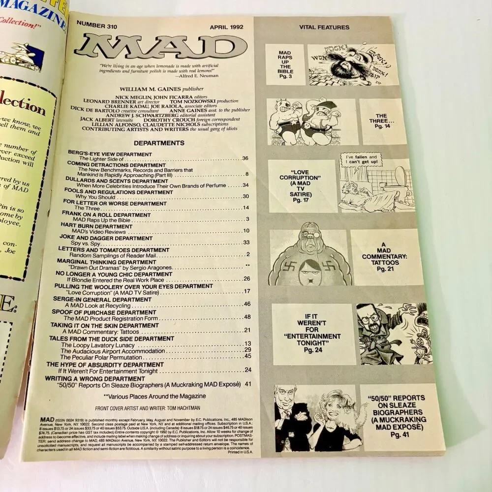 Mad Magazine April 1992 No 310 Humor Satire Vintage 90s Rock Metal